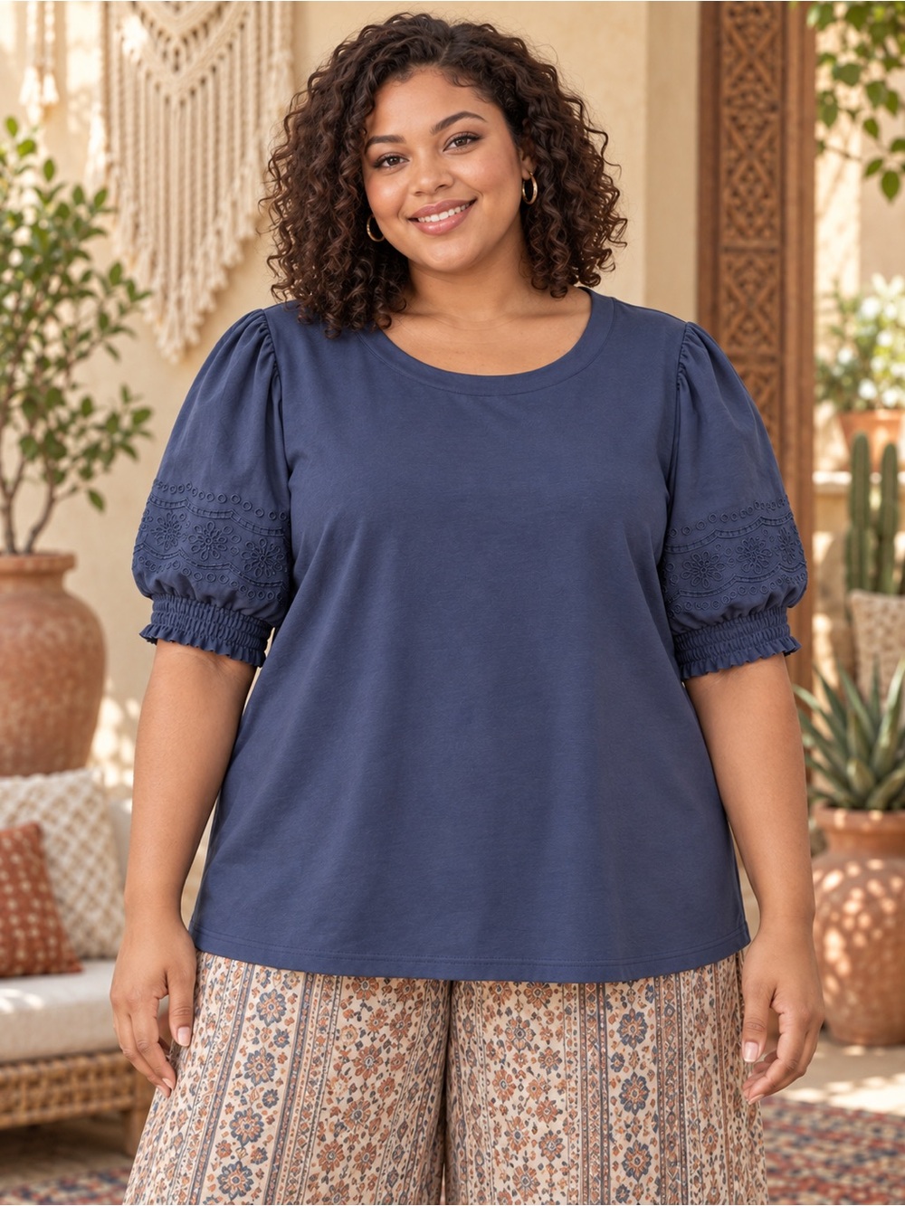 NWT Jane and Delancey Navy Puff Sleeve Tee Size 2X
